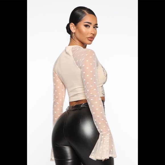 VINTAGE Flare Sleeves Apricot Crop Shirt - Picture 9 of 12